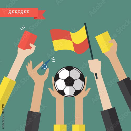 Referee hand holding a soccer icons