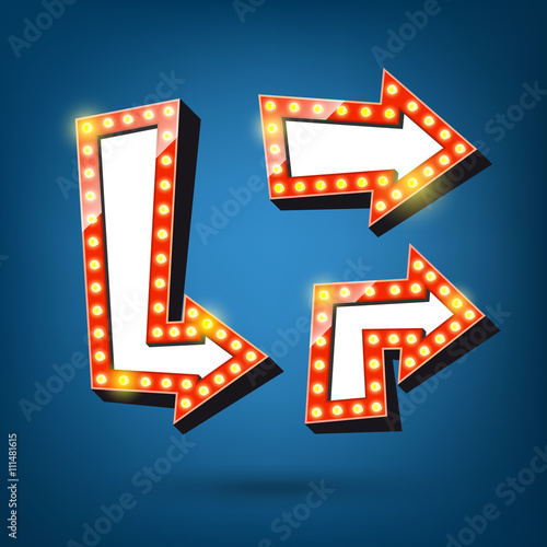 Retro arrow light frames. arrow labels, vector illustration