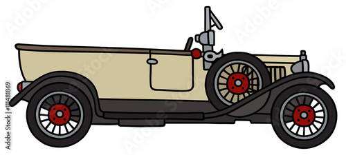 Vintage cream car / Hand drawing, vector illustration