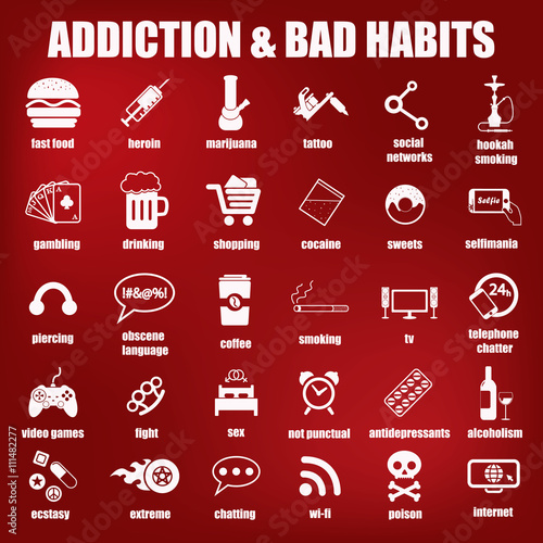 addiction and bad habits icons set