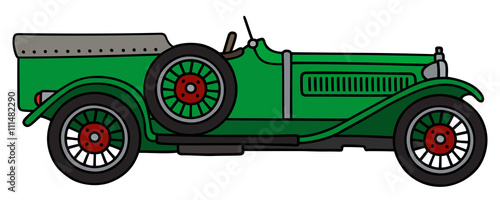 Vintage green racing car / Hand drawing, vector illustration