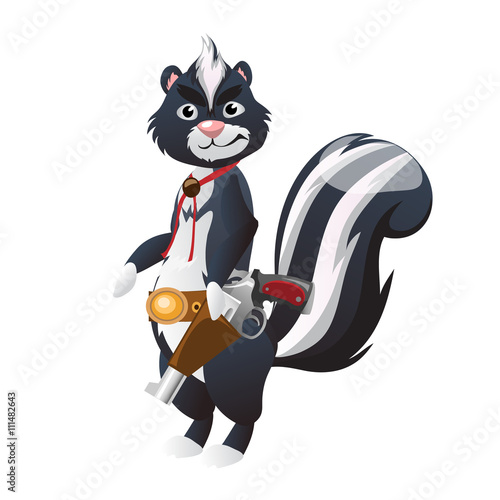 Skunk with gun, cowboy animal character