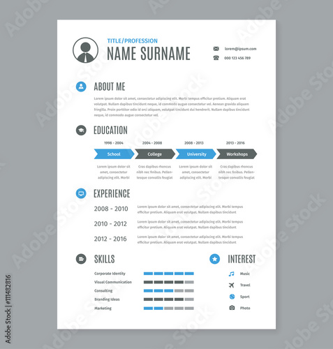 Vector resume cv a4 letter on white. 