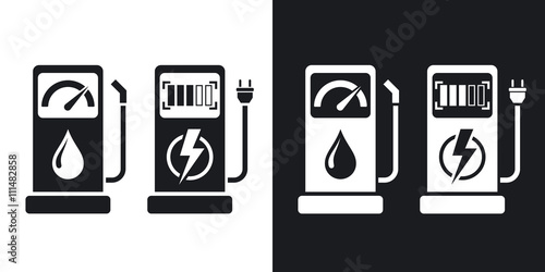 Gas station and charging station for electric car, vector icon.