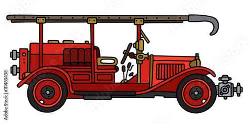 Vintage fire truck / Hand drawing, vector illustration