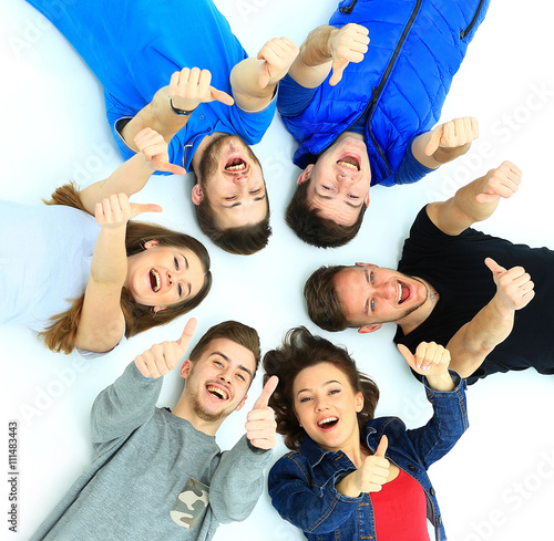 Young people lying down