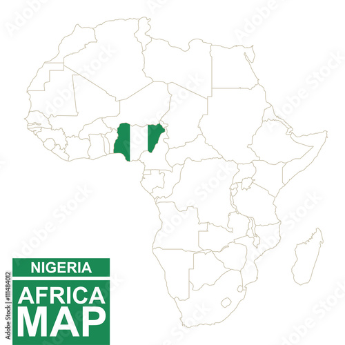 Africa contoured map with highlighted Nigeria.