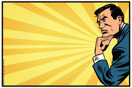 Pensive man retro background thinker