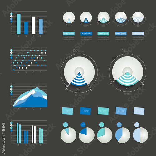 Set of infographics elements charts, graphs, circle charts, diagrams, speech bubbles. 3D design. Vector.