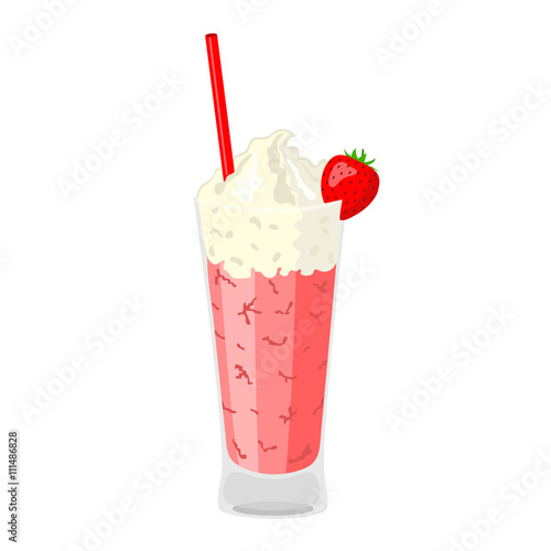 Strawberry milkshake. Isolated icon on white background. Vector illustration.