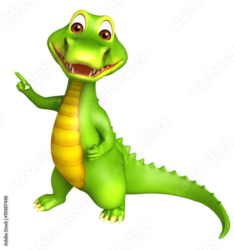 cute Aligator cartoon character  pointing towards blanck space