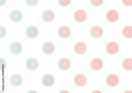 Watercolor circles in pink and blue color isolated over white.