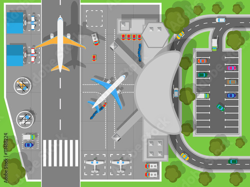 Airport a Top View. Terminal and Aircraft