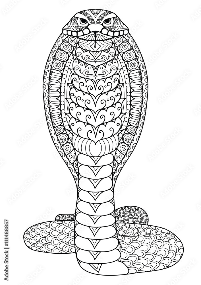 Obraz premium Clean lines doodle design of Cobra snake for adult coloring,T-Shirt design,Tattoo, children coloring book ,anti stress coloring book and so on - Stock Vector