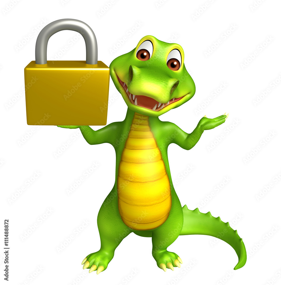 Fototapeta premium cute Aligator cartoon character with lock