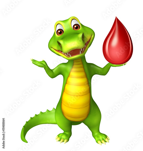 cute Aligator cartoon character with blood drop