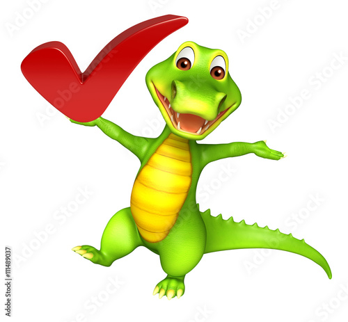 cute Aligator cartoon character with right sign