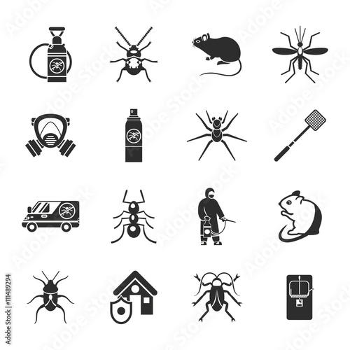 Pest Control Black White Icons Set