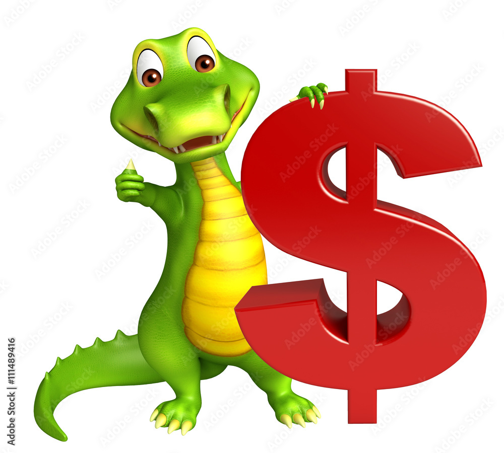 Naklejka premium cute Aligator cartoon character with doller sign