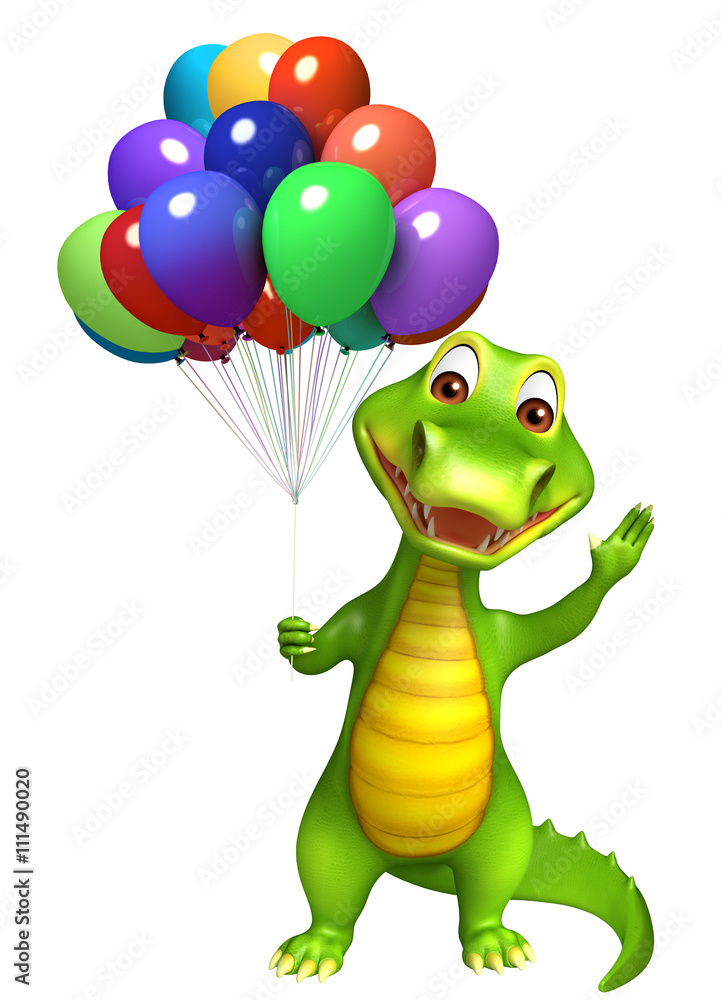 Fototapeta premium cute Aligator cartoon character with balloon