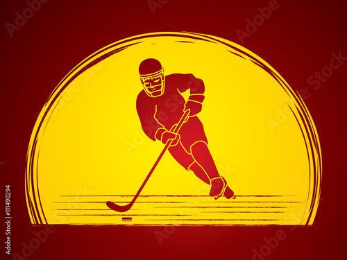 Hockey player pose designed on moonlight background graphic vector