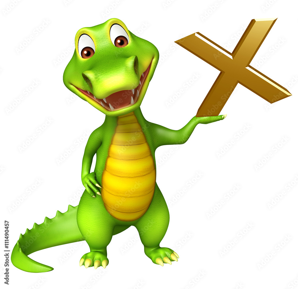 Fototapeta premium cute Aligator cartoon character with cross mark