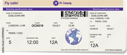 Pattern of a boarding pass or air ticket