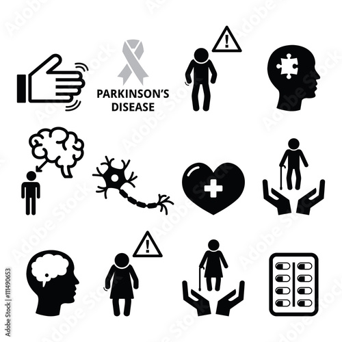 Parkinson's disease, senior's health icons set