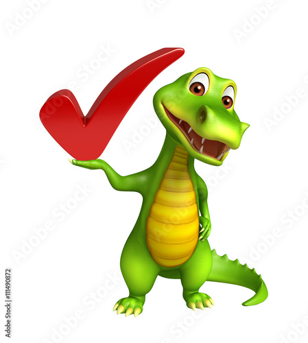 cute Aligator cartoon character with right sign