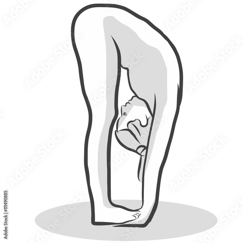 Hand Drawn Padahastasana Hand under Foot Pose, Yoga Woman. Vector Outline Illustration. photo