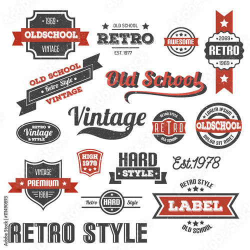 Vintage banners and ribbons. Retro style. Ribbons logos in grunge style. Scratches and text are grouped separately and can be easily removed.