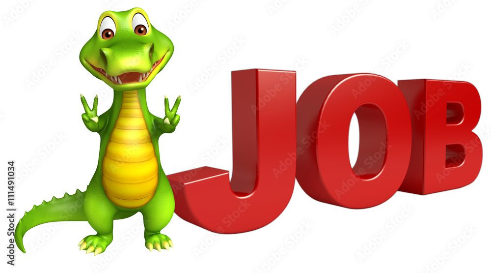 Naklejka premium cute Aligator cartoon character with job sign