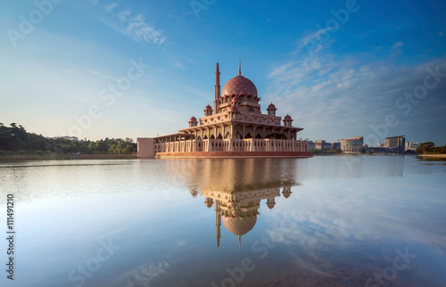 Putra mosque and reflection in lake, Kuala Lumpur, Malaysia photo