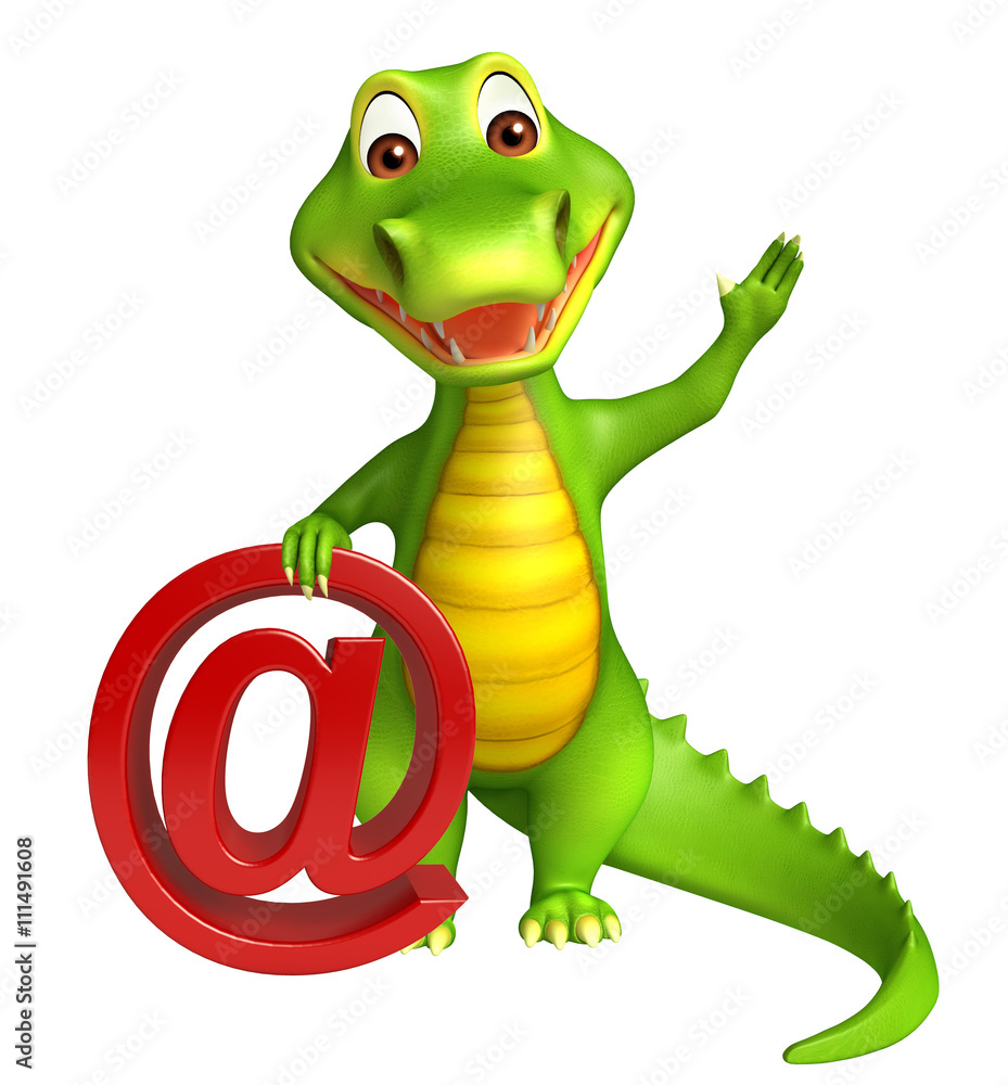 Fototapeta premium cute Aligator cartoon character with at the rate sign