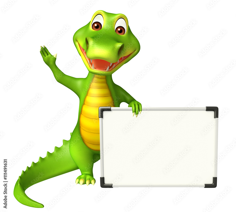 Naklejka premium Aligator cartoon character with white board