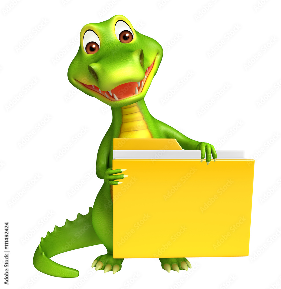 Naklejka premium cute Aligator cartoon character with folder