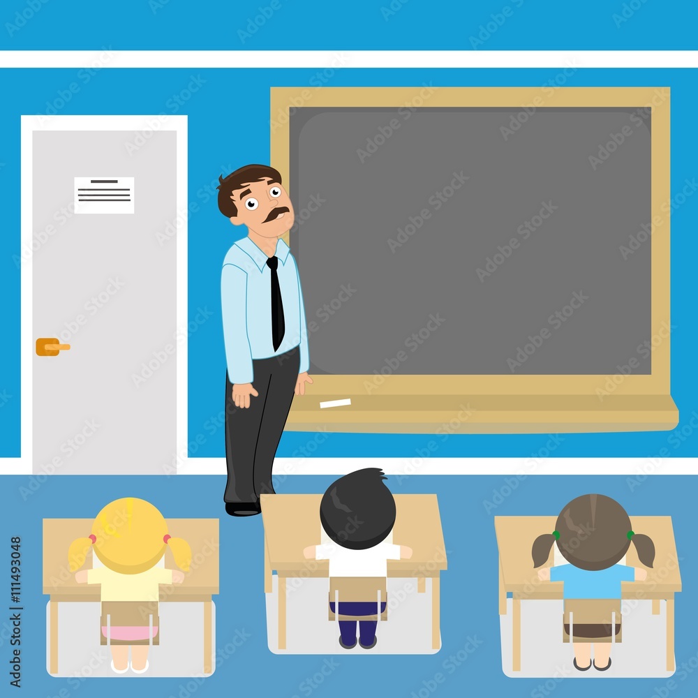 School lesson. Little students and male teacher shows blackboard. School lesson. Little students and male teacher shows blackboard.