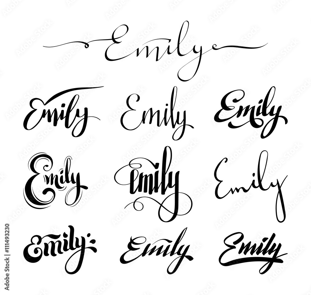 Personal name Emily. Vector handwritten calligraphy set. Handmade