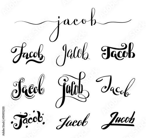 Personal name Jacob. Vector handwritten calligraphy set. Handmade lettering collection