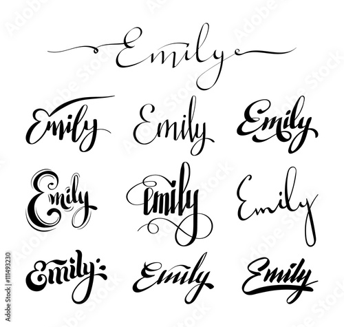 Personal name Emily. Vector handwritten calligraphy set. Handmade lettering collection