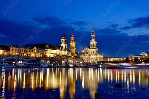 Scenic night view of the old Dresden over the river Elbe. Saxony