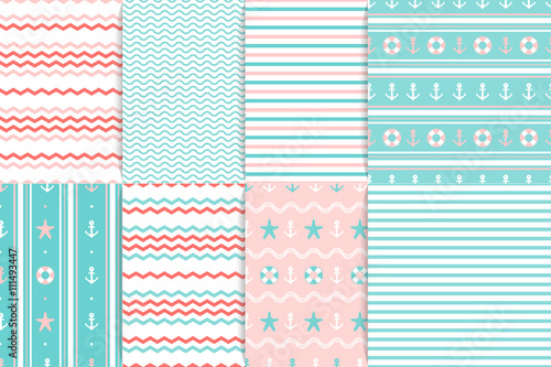 Nautical seamless pattern collection.