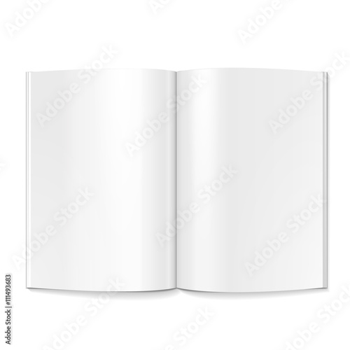 Blank Opened Magazine, Book, Booklet, Brochure. On White Background Isolated. Mock Up Template Ready For Your Design. Product Packing Vector EPS10