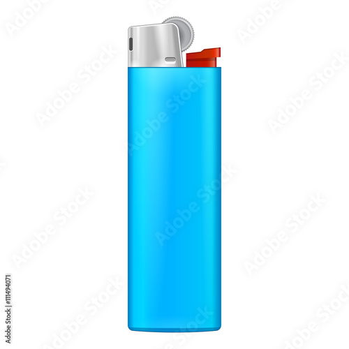 Blue Blank Cigarette Lighter. On White Background Isolated. Mock Up Template Ready For Your Design. Product Packing Vector EPS10