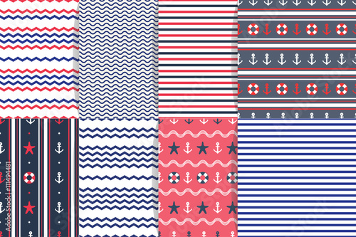 Nautical seamless pattern collection.