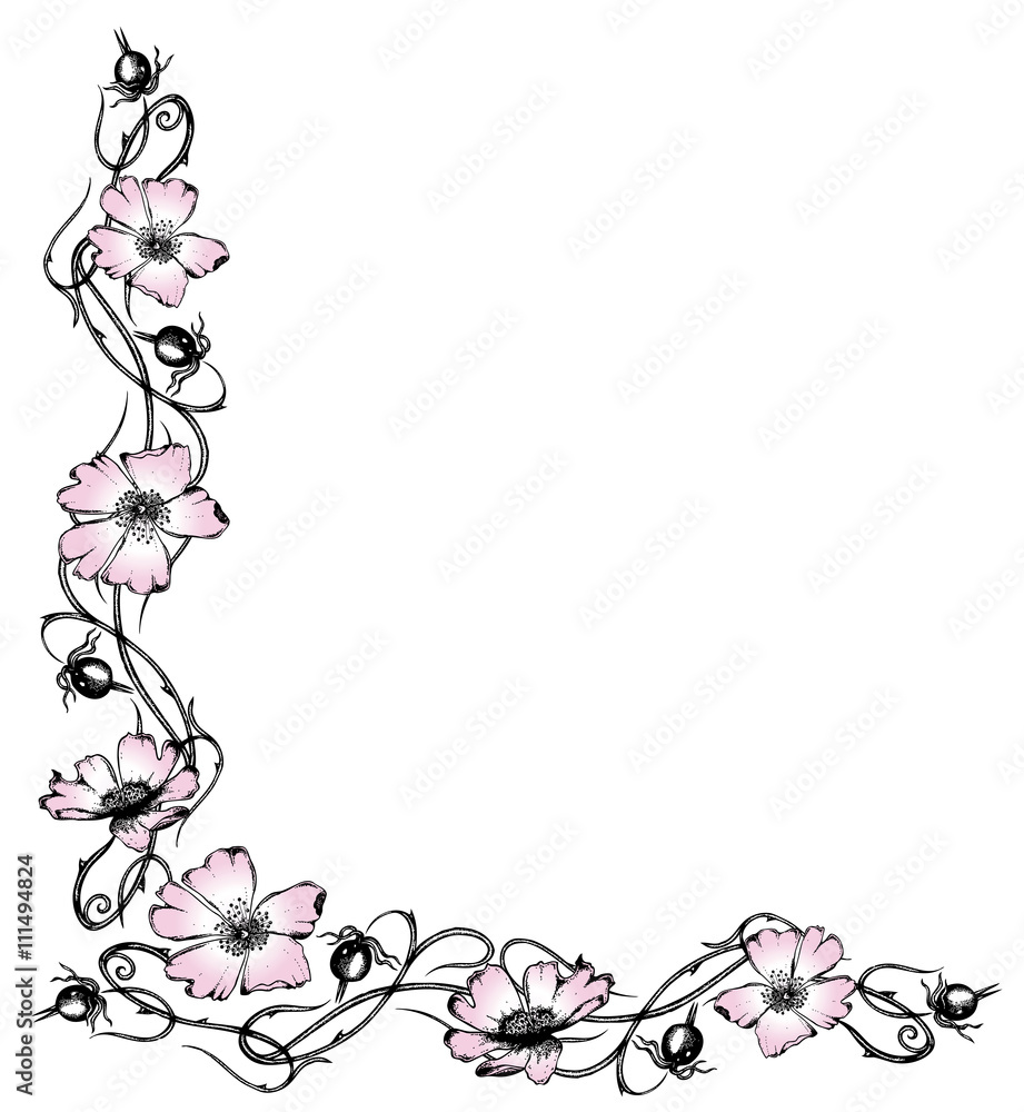 Wildrosen, Hagebutten, floral vector frame