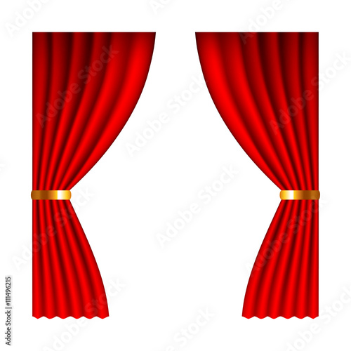 Red window curtains isolated on white vector