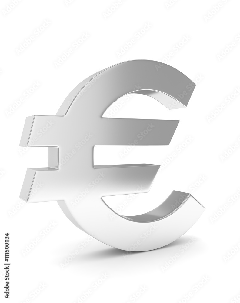 Isolated silver euro sign on white background. European currency. Concept of investment, european market, savings. Power, luxury and wealth. 3D rendering. Isolated silver euro sign on white background. European currency. Concept of investment, european market, savings. Power, luxury and wealth. 3D rendering.