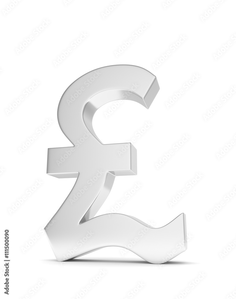 Isolated silver pound sign on white background. British currency. Concept of investment, european market, savings. Power, luxury and wealth. Great Britain, Nothern Ireland. 3D rendering. Isolated silver pound sign on white background. British currency. Concept of investment, european market, savings. Power, luxury and wealth. Great Britain, Nothern Ireland. 3D rendering.