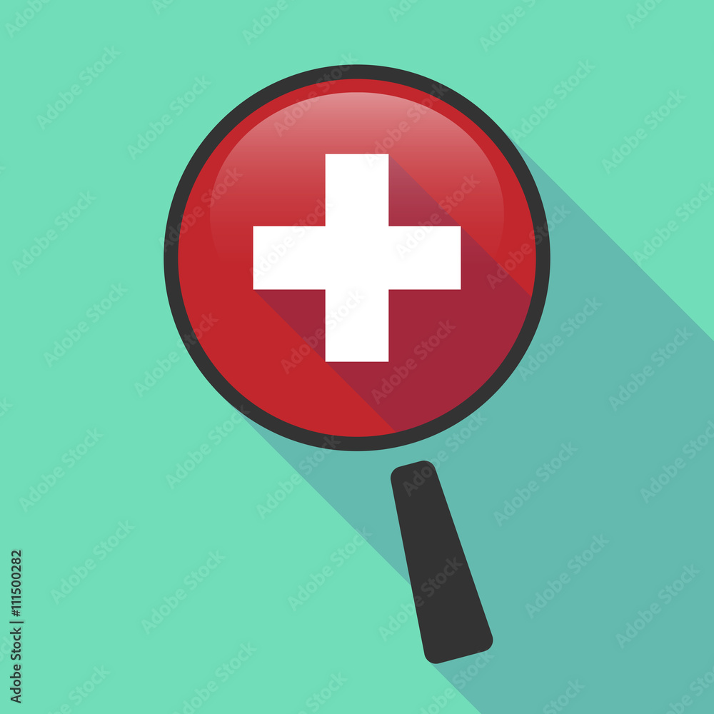 Fototapeta premium Long shadow magnifier vector icon with the Swiss flag